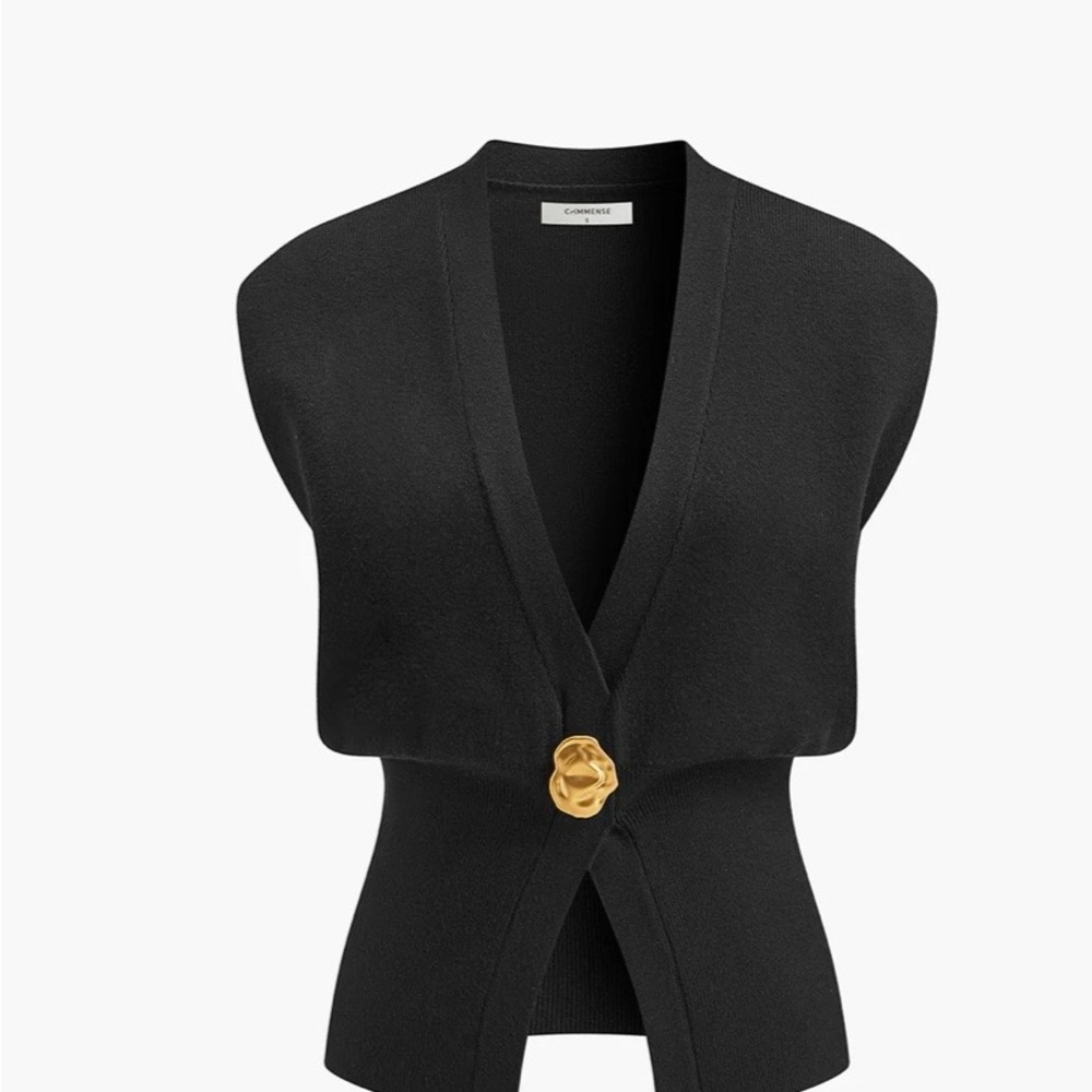 NWT Black Sleeveless Cardigan with Gold Button